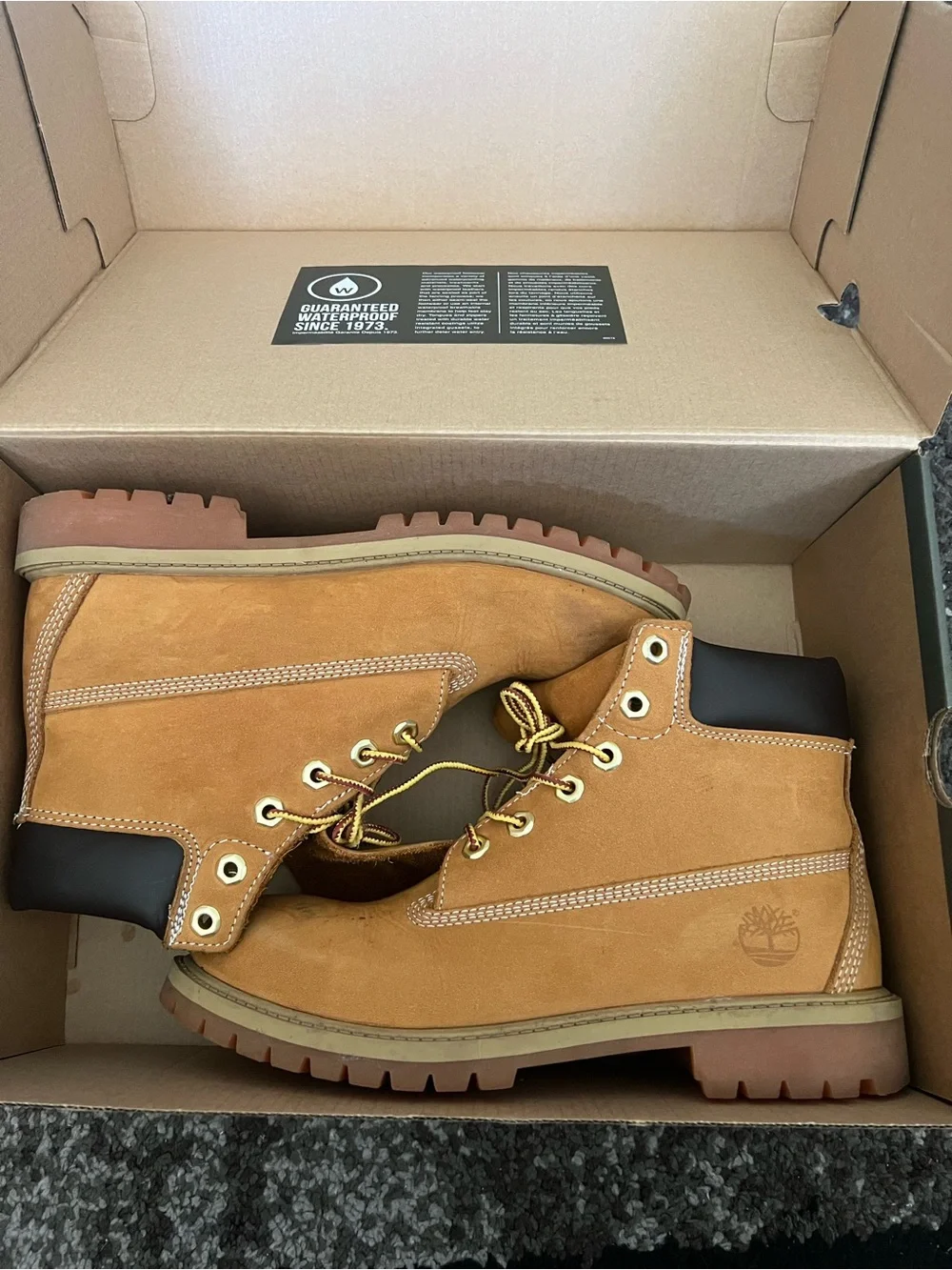 Timberland Wheat Nubuck Work Boots with Brown Collar